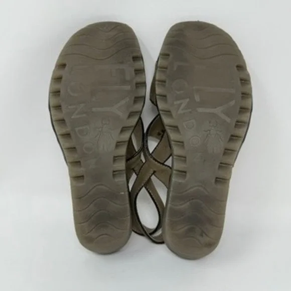 EUC FLY London Odum Brown Suede‎ Leather Wedge Sandals 40